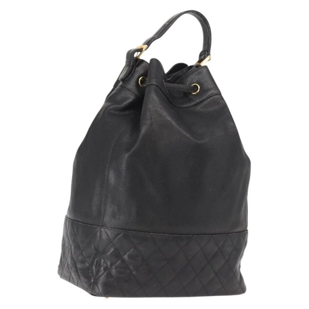 CHANEL Matelasse Backpack Grained Calf Skin Black Gold CC Auth 145289